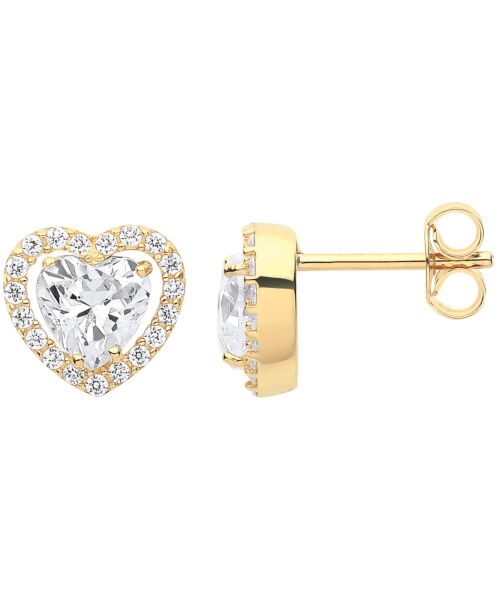 Yellow Gold Heart Halo Style Cubic Zirconia Stud Earrings ER1658