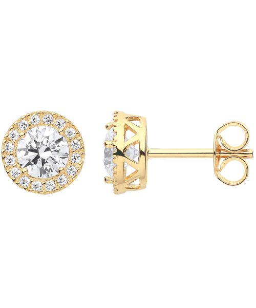 Yellow Gold 8mm Round Cubic Zirconia Halo Stud Earrings ER1659