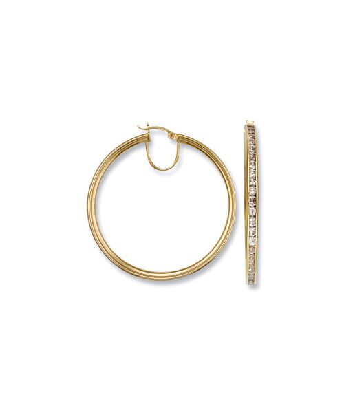 Yellow Gold Cubic Zirconia Hoop Earrings ER0651