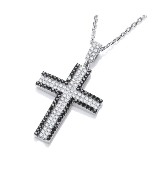 Micro Pave' Black & Clear Cubic Zirconia Cross with Chain JZCX003