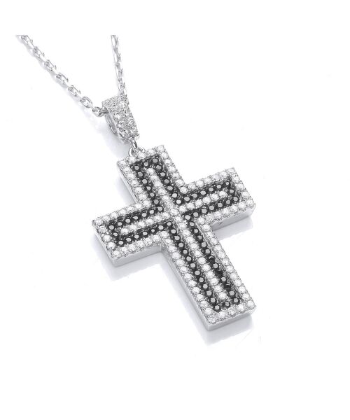 Micro Pave' Black & Clear Cubic Zirconia Cross with Chain JZCX004