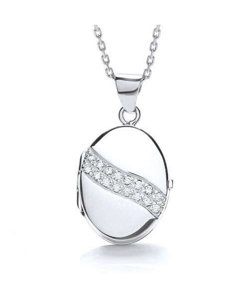 Oval Shape with 2 Row of Cubic Zirconia's Across Locket JZLK003