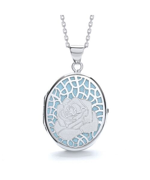 Oval Rose on Light Blue Background Locket JZLK009