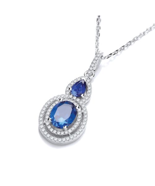 Micro Pave' Sapphire & White Drop Pendant with 18" Chain JZPD029