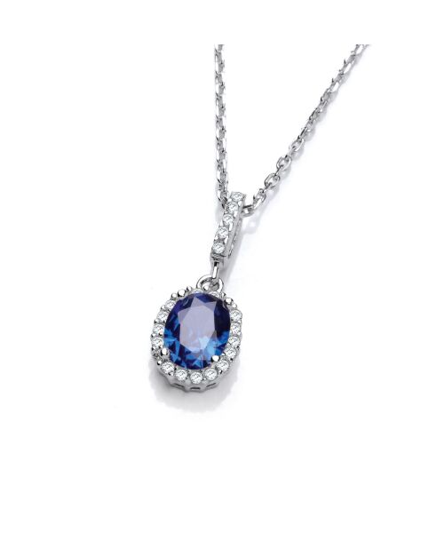 Oval Blue Cubic Zirconia Drop Pendant with 18" Chain JZPD078