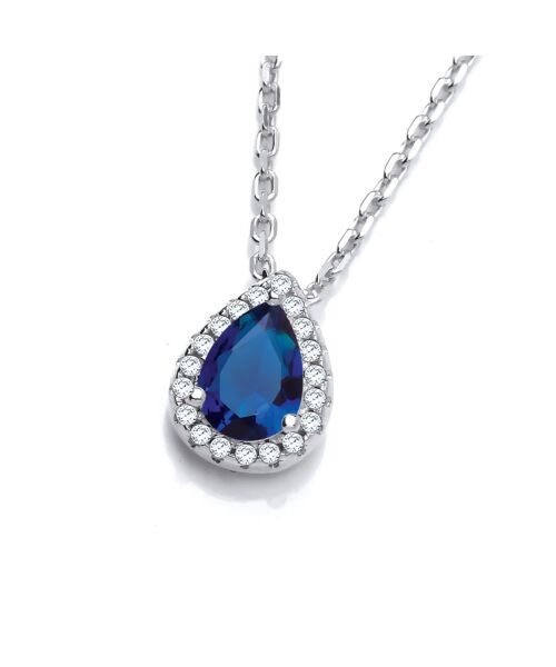 Teardrop Blue Cubic Zirconia Pendant with 18" Chain JZPD082