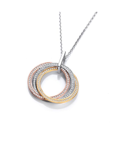 Silver, Yellow & Rose Gold Plated Cubic Zirconia Pendant with 18" Chain JZPD084
