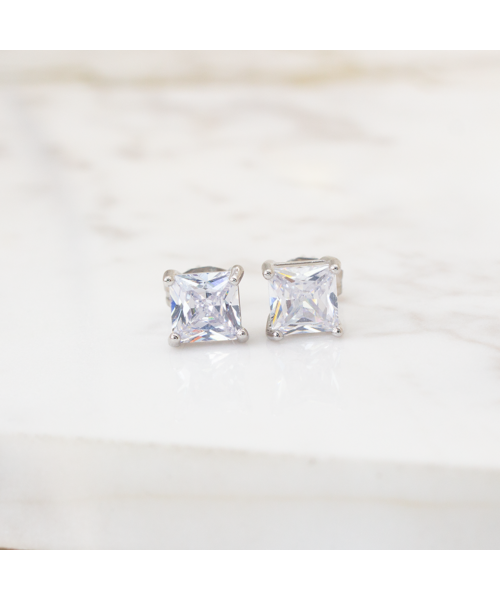 Diamond Stud Earrings with Cubic Zirconia Sterling 925 Silver