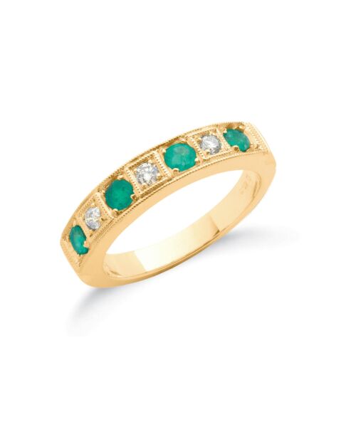 18ct Yellow Gold 0.15ct Diamond & 0.70ct Emerald Eternity Ring