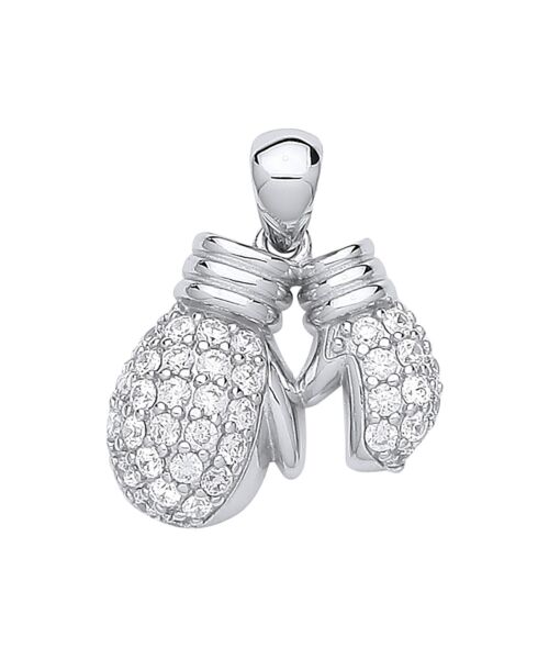 Silver Cubic Zirconia Boxing Gloves Drop Pendant SPD0291