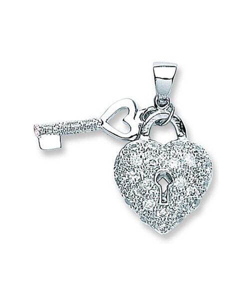 Silver Heart & Key Drop Pendant SPD0152