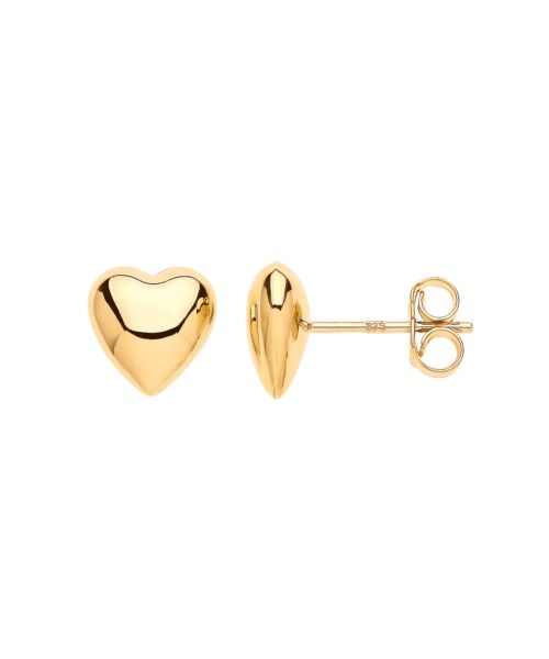 Yellow Gold Puffed Heart Stud Earrings ER1687