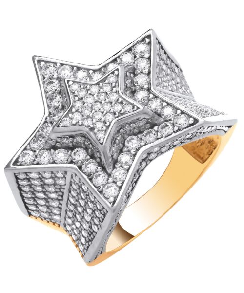 Yellow Gold Cubic zirconia Large 3D Star Ring