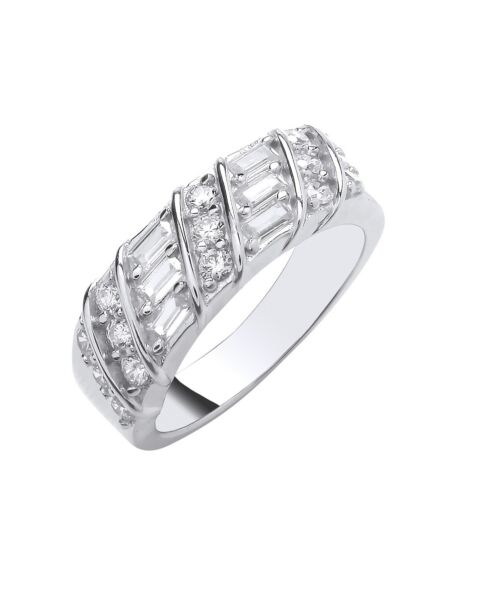 Silver Baguette & Round Cubic zirconias Half ET Ring