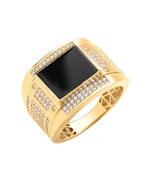 Yellow Gold Cubic zirconias & ONYX Square Gents Ring