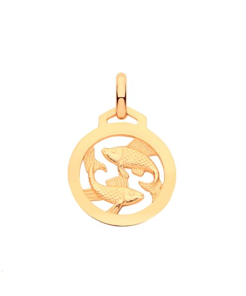 Yellow Gold  Round Zodiac Pendant PISCES ZD0014