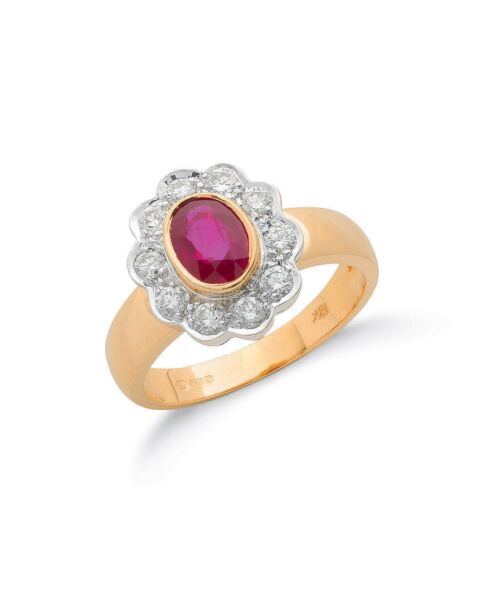 18ct Yellow Gold 0.35ct Diamond & 0.80ct Ruby Cluster Ring