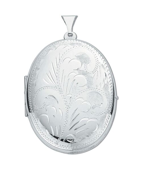 Silver Large Engraved Oval Shaped Locket SLK0023