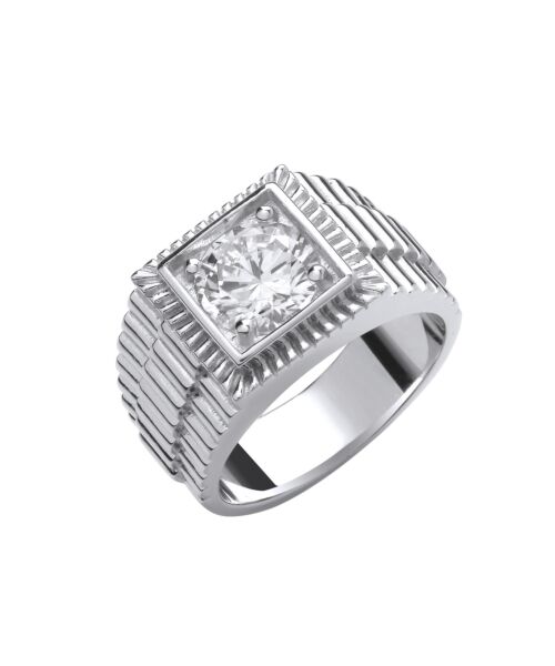 Silver Square Top with Round Cubic zirconia Gents Ring