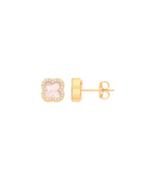 Yellow Gold Cubic zirconia Four Leaf Clover Stud Earrings