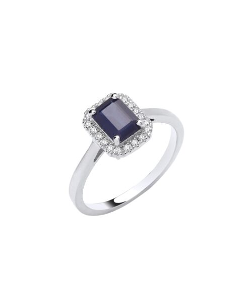 18ct White Gold 0.12ctw Diamond & 1.10ctw Sapphire Ring