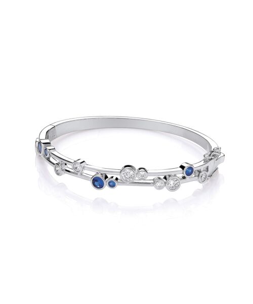 Timeless Rubover set Blue & Clear Cubic Zirconias Ladies J-Jaz Bangle JZBN032