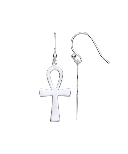 Silver Ankh Cross Drop Earrings with Hook SER0743