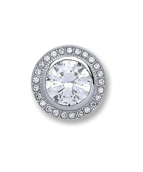 Silver Round Rubover, Halo Cubic Zirconia Pendant SPD0246