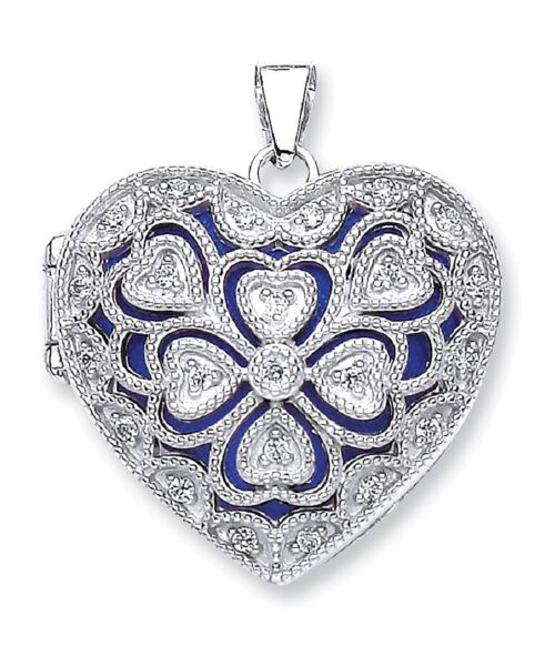 Silver Heart Cubic Zirconia Locket SLK0046