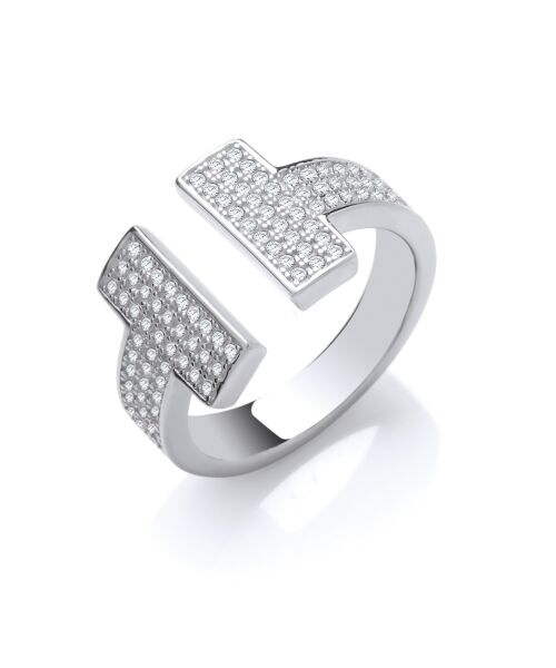 Silver T-Bar Cubic zirconia Ring