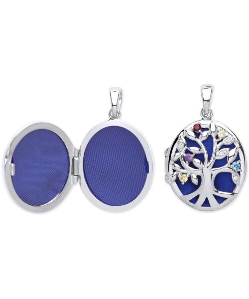 Silver Oval Tree of Life Locket with Multi Colour Cubic Zirconia's SLK0050