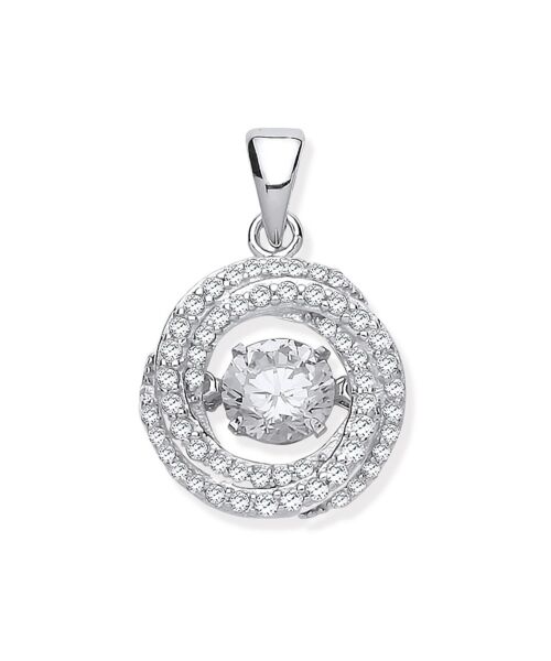 Silver Cubic Zirconia Swirl Pendant with Hanging Shimering Cubic Zirconia SPD0259