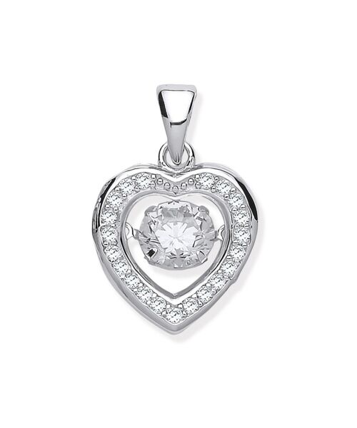 Silver Cubic Zirconia Heart Pendant with Hanging Shimering Cubic Zirconia SPD0260