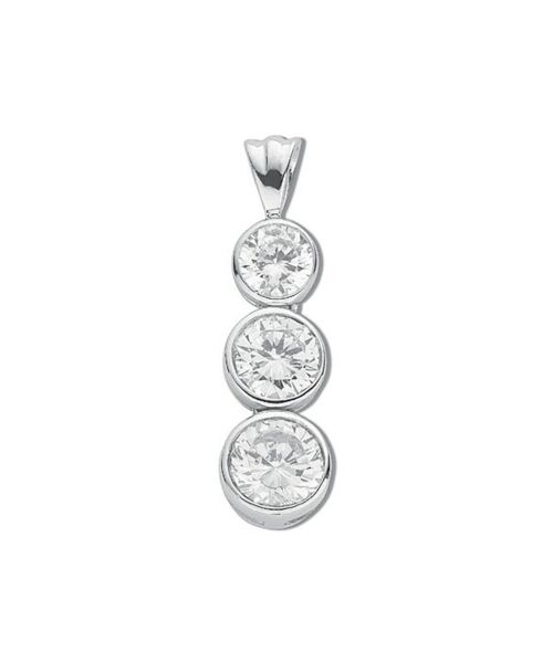 Silver Rubover Set Cubic Zirconia Trilogy Drop Pendant SPD0114
