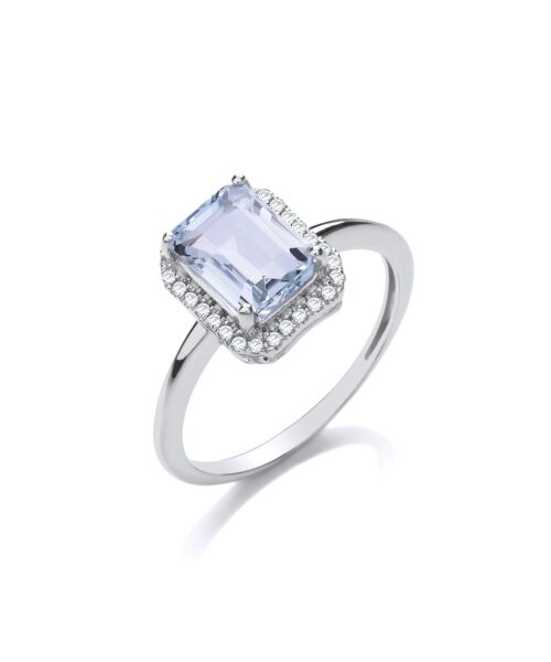 18ct White Gold 1.50ct Aqua & 0.10ct Diamond Ring