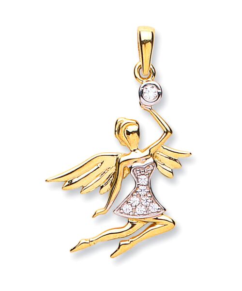 Yellow Gold Cubic zirconia Angel Pendant