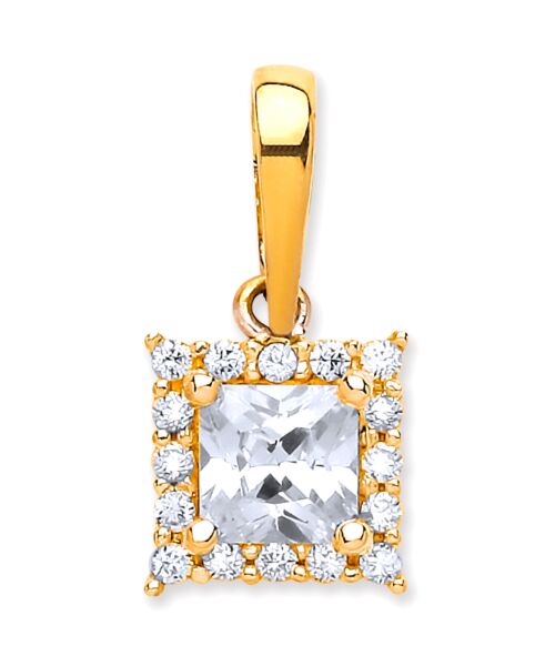 Yellow Gold Princess Cut Cubic Zirconia Centre Pendant PD0654