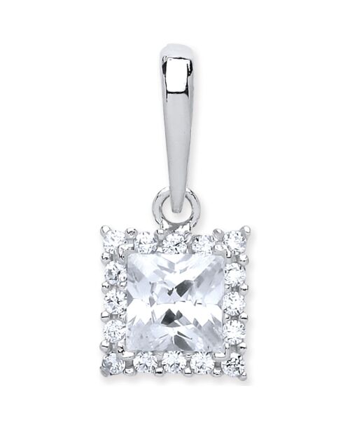 White Gold Princess Cut Cubic Zirconia Centre Pendant PD0655