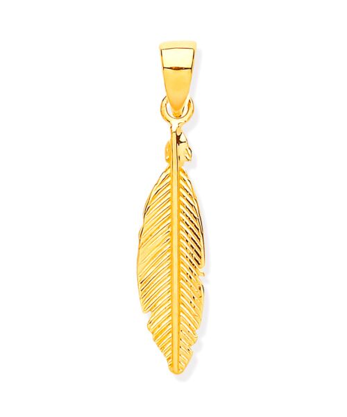 Yellow Gold Feather Leaf Pendant PD0656