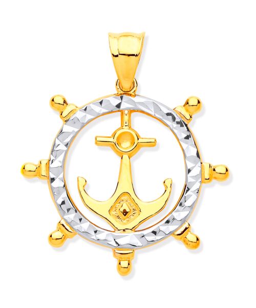 Y & White Gold Anchor In Ship Wheel Pendant PD0662