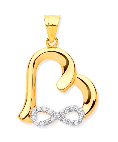 Yellow Gold Cubic Zirconia Infinity, Heart Pendant PD0664