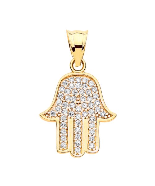Yellow Gold Cubic Zirconia Hamsa Pendant PD0669