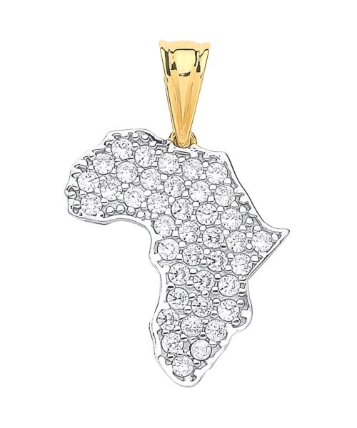 Yellow Gold Cubic Zirconia Africa Map Hollow Pendant PD0680