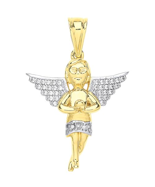 Yellow Gold Cubic Zirconia Praying Angel Pendant PD0682