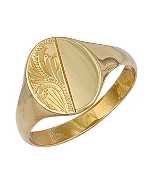 Yellow Gold Engraved Oval Signet Ring