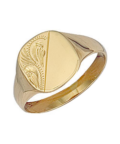Yellow Gold Cushion Engraved Signet Ring