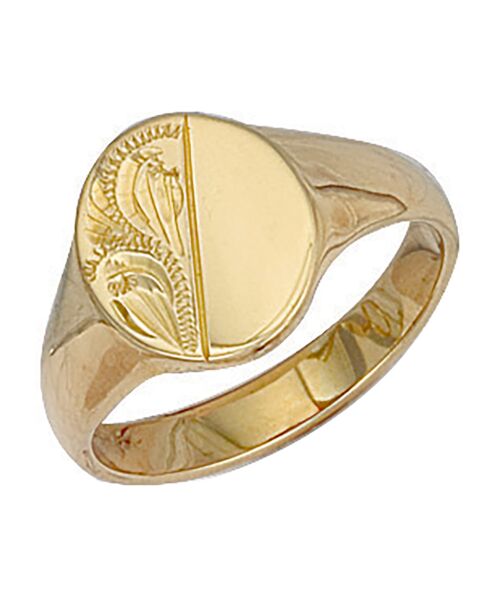 Yellow Gold Oval Engraved Signet Ring