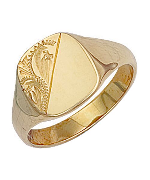 Yellow Gold Cushion Engraved Signet Ring
