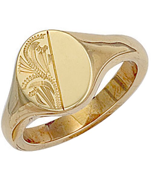 Yellow Gold Engraved Oval Signet Ring