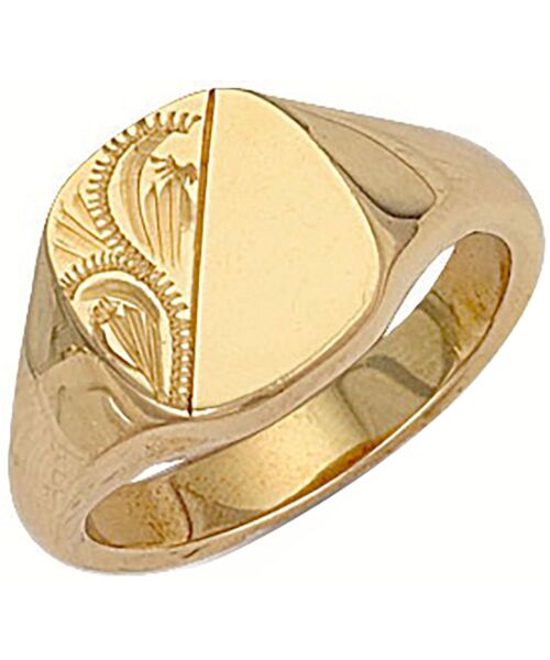 Yellow Gold Cushion Engraved Signet Ring